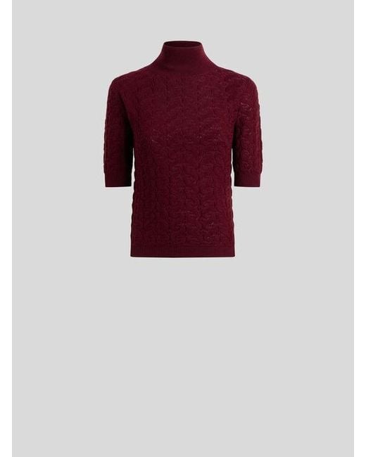 Etro Red Wool Mock-Neck Sweater With Paisley Detailing