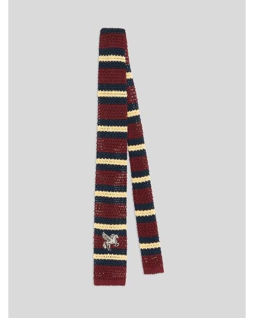 Etro White Knit Silk Tie With Stripes And Pegaso for men