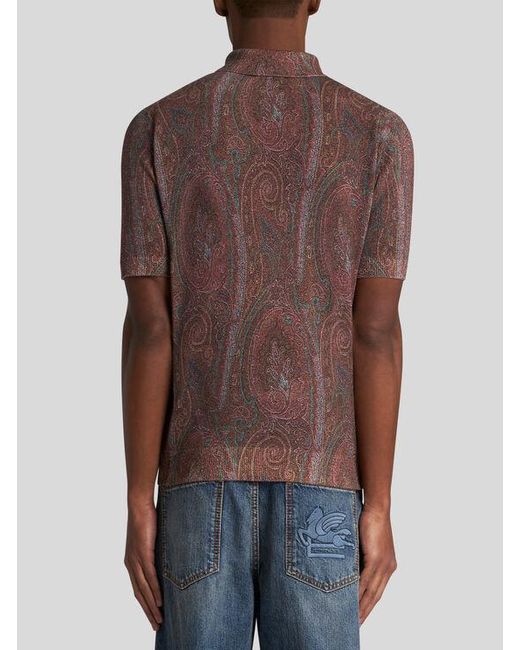 Etro Red Knit Polo-Shirt With Paisley Print for men