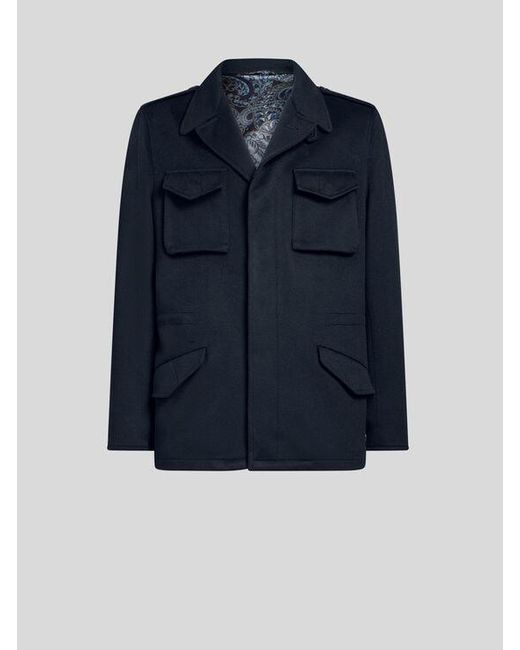 Etro Blue Cashmere Shirt Jacket for men