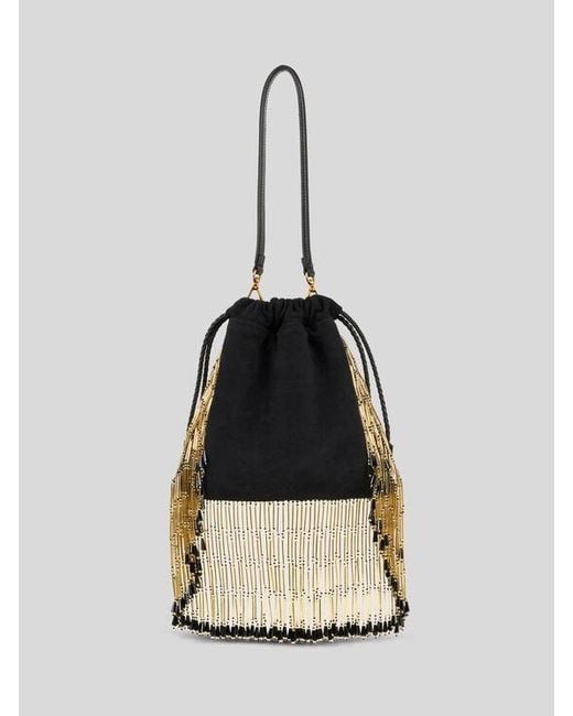 Etro Black Small Suede Kalispera Bag With Embroidery And Beads