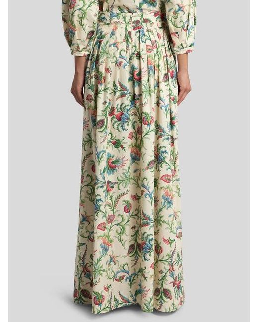 Etro White Pleated Cotton Maxi Skirt With Floral Motif