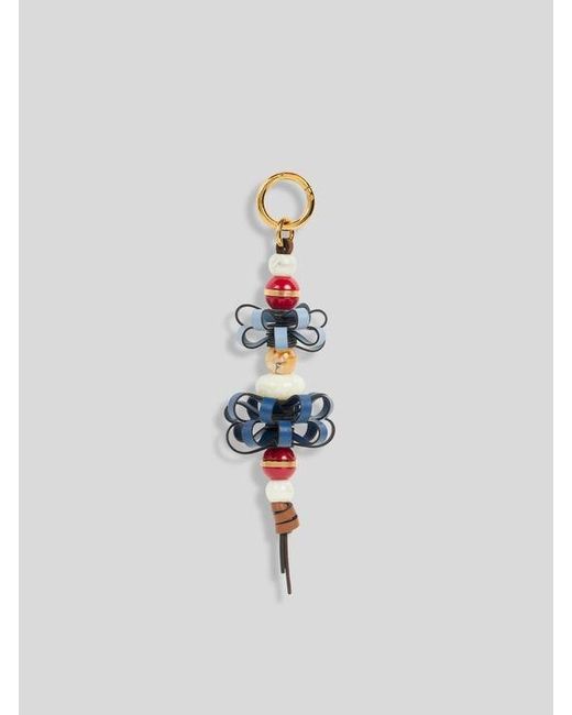 Etro White Leather Charm With Flowers And Marbles