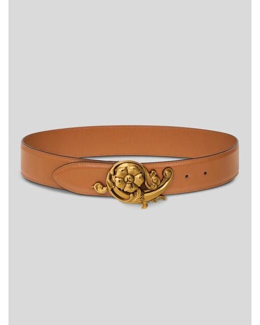 Etro Brown Leather Belt With Floral Buckle