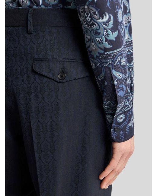 Etro Blue Wool Jacquard Trousers for men