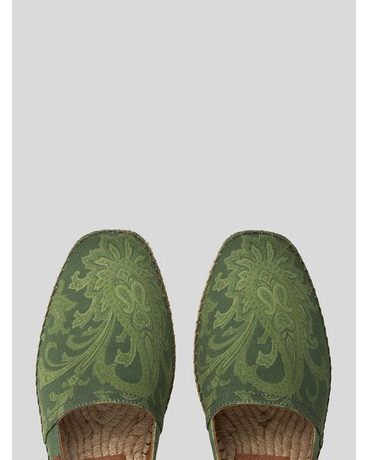 Etro Green Canvas Espadrilles With Paisley Motif for men