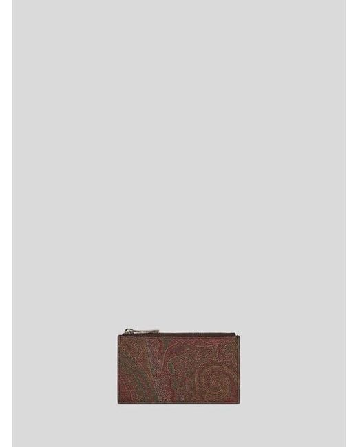 Etro Brown Arnica Card Holder With Zip for men