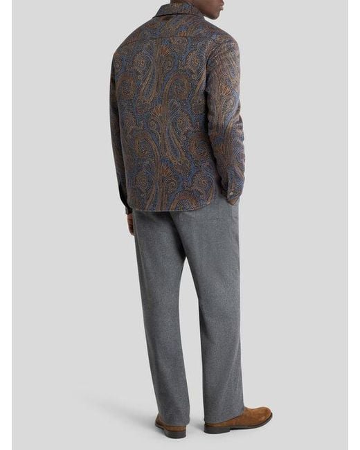 Etro Gray Cotton-Blend Jacquard Overshirt With Paisley Motif for men