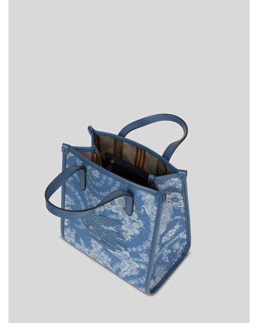 Etro Blue Small Denim Love Trotter Bag With Pegaso Symbol
