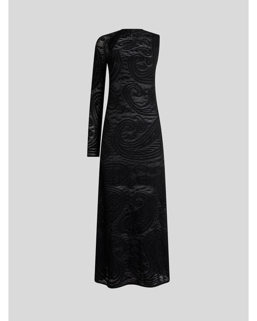 Etro Black Jacquard Long Dress With Paisley Motif