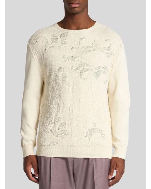 Etro White Textured Cotton Sweater for men