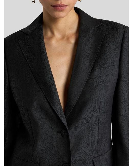 Etro Blue Single-Breasted Wool Jacquard Jacket With Arnica Motif