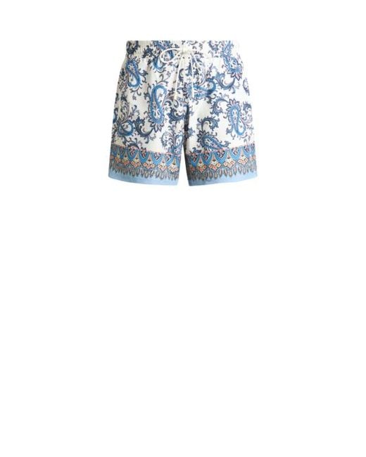 Etro Blue Swim Shorts With Placed Leafy Paisley Print for men
