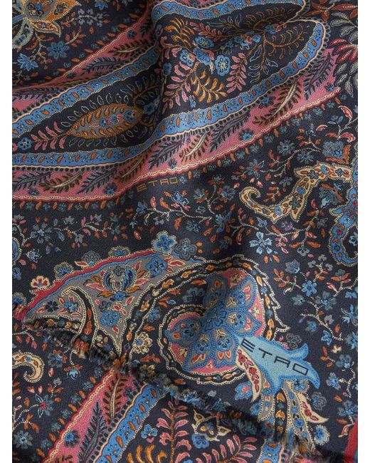 Etro Blue Multicoloured Paisley Silk Scarf for men
