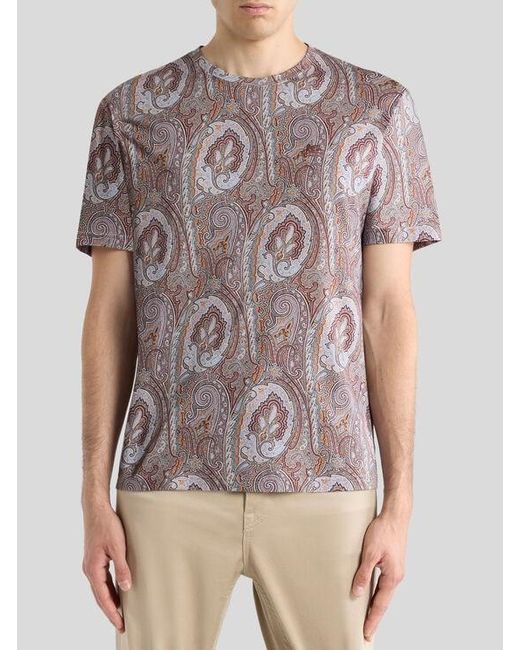 Etro Pink Cotton T-Shirt With Floral Paisley Motif for men