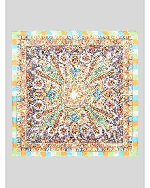 Etro Natural Pocket Square With Floral And Medallion Print for men