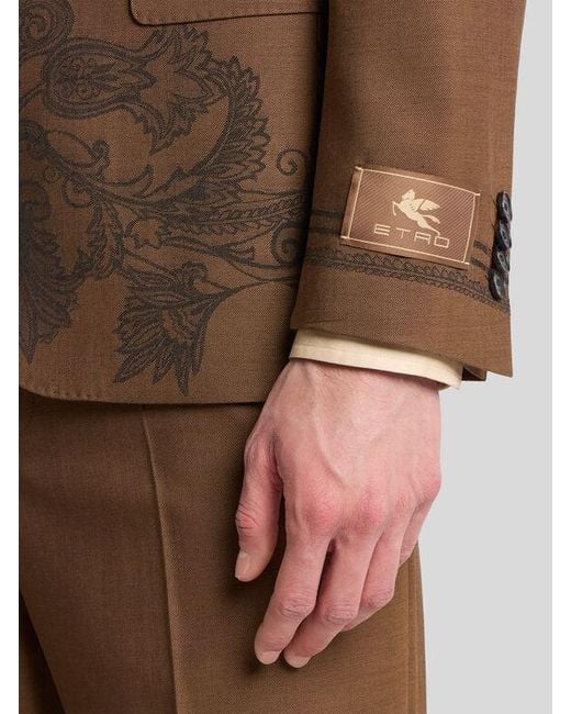 Etro Brown Single-Breasted Jacket With Placed Motif for men