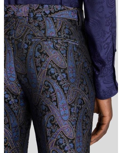 Etro Blue Chenille Jacquard Trousers With Metallic Paisley Motif for men
