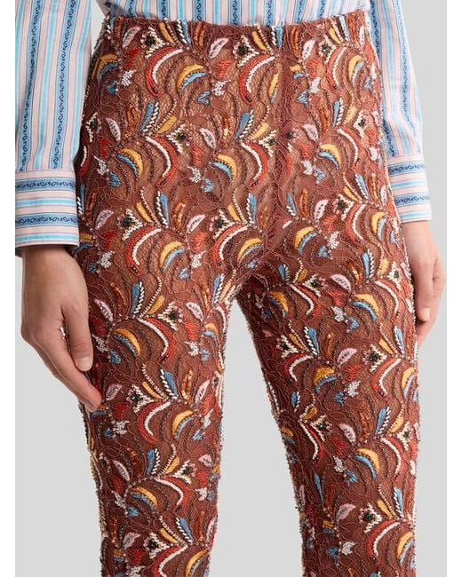 Etro Red Straight-Leg Lace Trousers With Bead And Sequin Embroidery