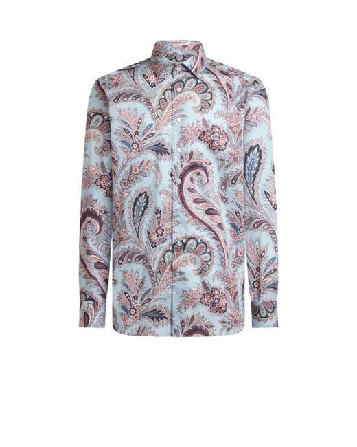Etro Gray Floral Paisley Cotton Shirt for men
