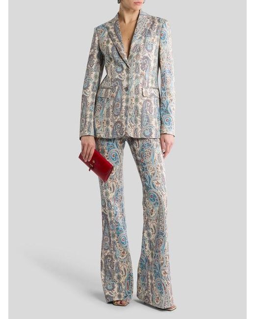 Etro White Single-Breasted Cotton-Blend Jacquard Jacket With Paisley Foliage Motif