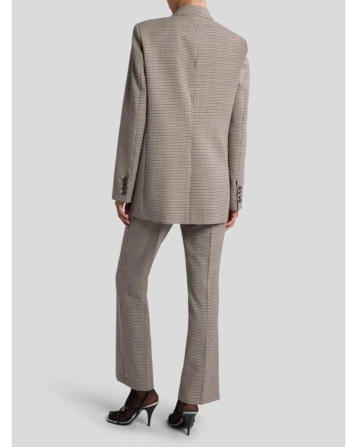 Etro Gray Double-Breasted Stretch Wool Jacket With Gingham Motif