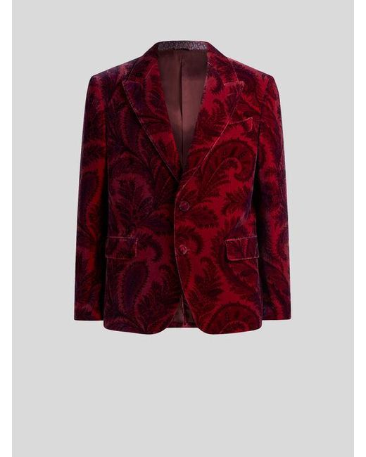 Etro Red Velvet Blazer With Print for men