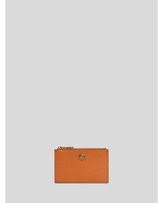 Etro White Leather Card Holder With Pegaso Button