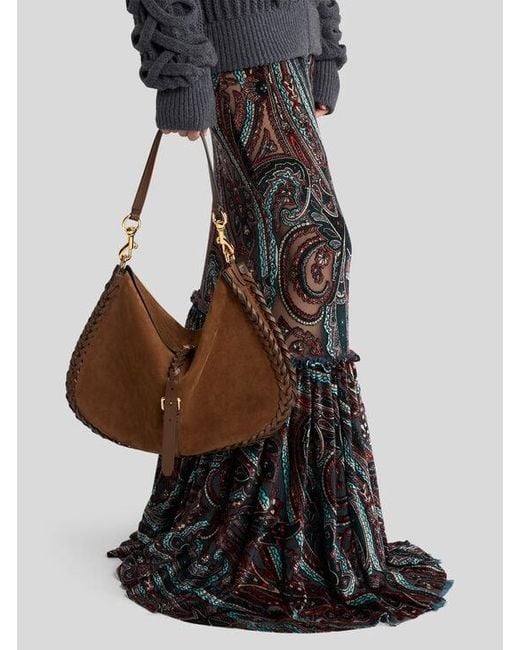 Etro Brown Maxi Suede Pony Bag With Threading
