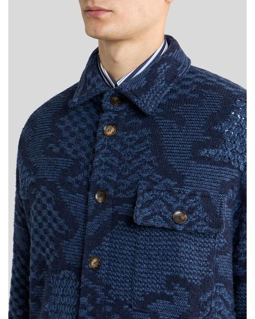 Etro Blue Patterned Wool-Blend Overshirt for men