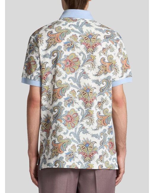 Polo En Coton À Motif Paisley Fleuri, Homme, Taille Etro pour homme en coloris White