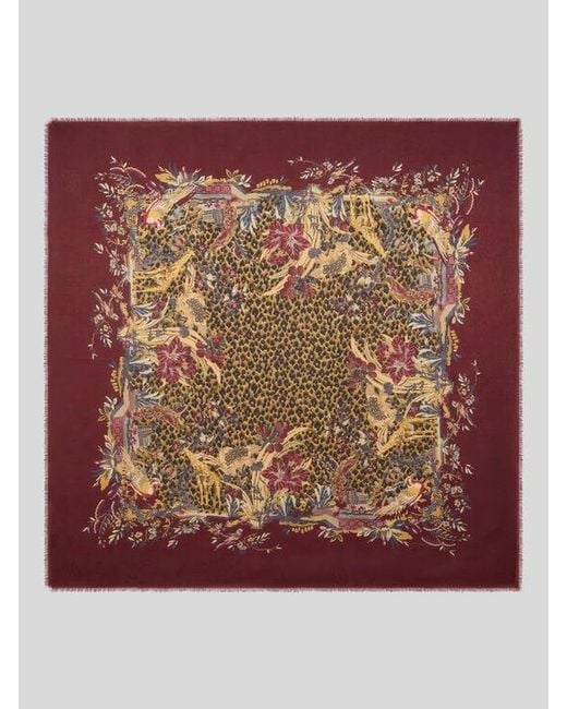 Etro Brown Modal And Cashmere Jacquard Shawl With Leopard Motif