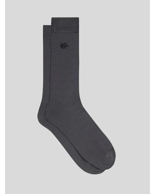 Etro Gray Cotton-Blend Socks With Pegaso Logo for men