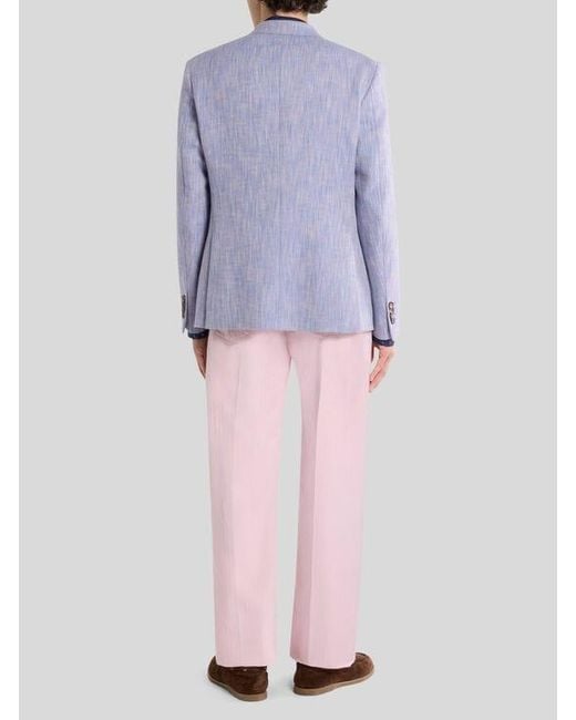 Etro Blue Single-Breasted Cotton Jacket With Chevron Motif for men