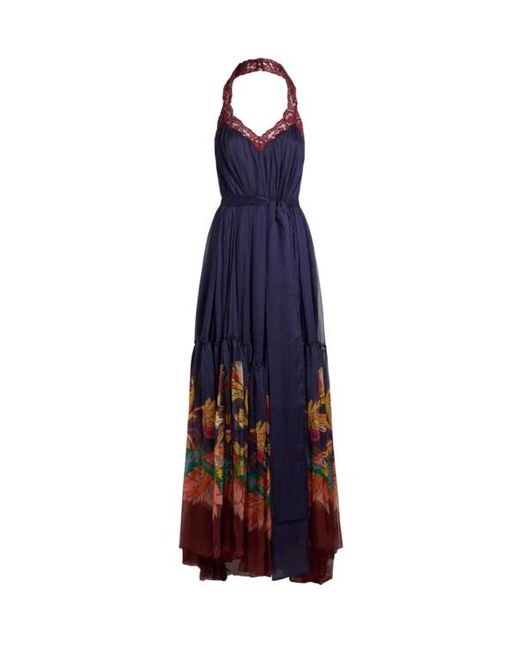 Etro Blue Boho Dress With Open Back And Flounce