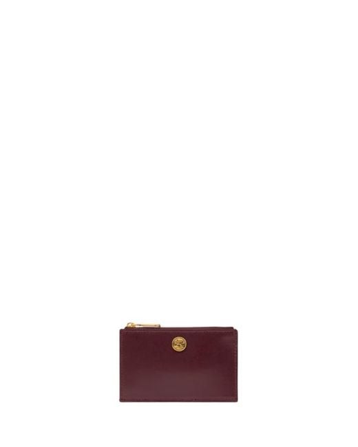 Etro Purple Leather Card Holder With Pegaso Button