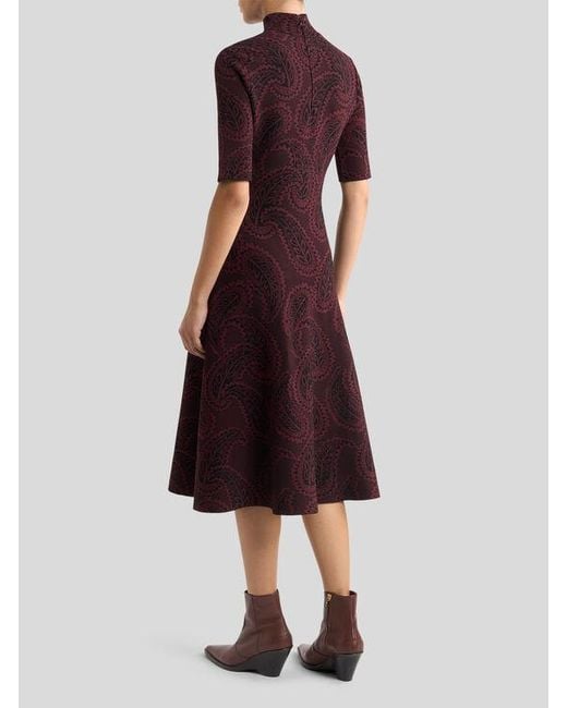 Etro Purple Jacquard Midi Dress With Paisley Foliage Motif
