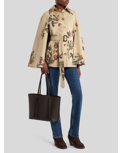 Trench A Mantella Con Stampa Floreale, Donna, Taglia di Etro in Natural