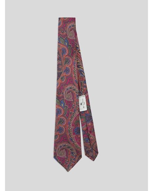 Etro Purple Printed Silk Tie for men