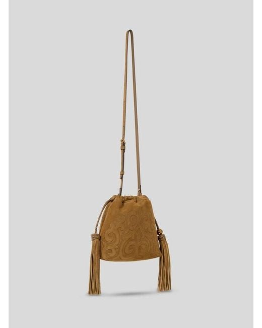 Etro Metallic Mini Suede Kalispera Bag With Patch And Tassels