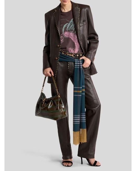 Etro Black Single-Breasted Leather Jacket With Studs