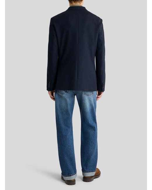 Etro Blue Single-Breasted Jersey Jacket With Peak Lapels for men