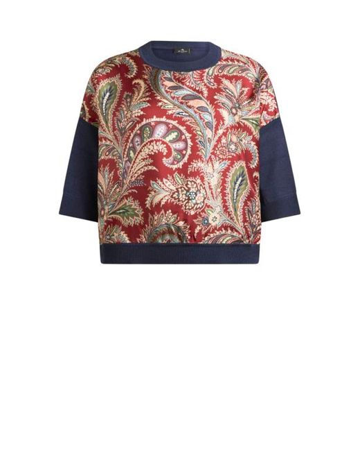 T-Shirt Avec Empiècement Paisley Fleuri, Femme, Taille Etro en coloris Red