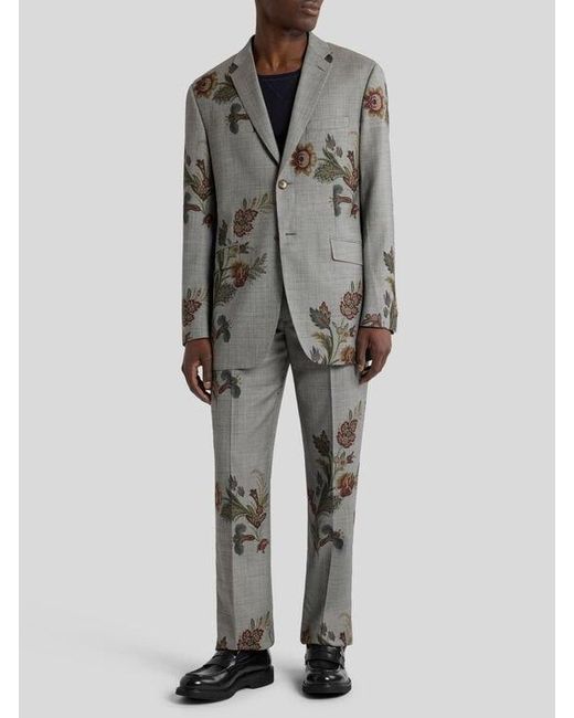 Etro Gray Printed Wool Trousers for men