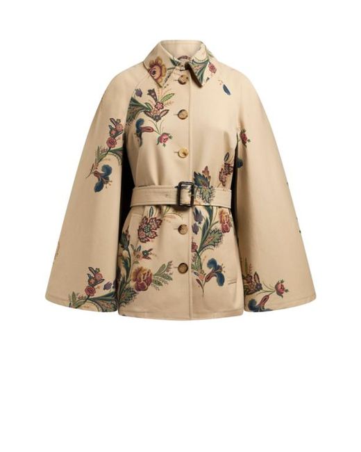 Etro Natural Cape-Style Trench Coat With Floral Print