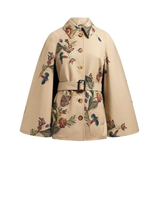 Trench A Mantella Con Stampa Floreale, Donna, Taglia di Etro in Natural