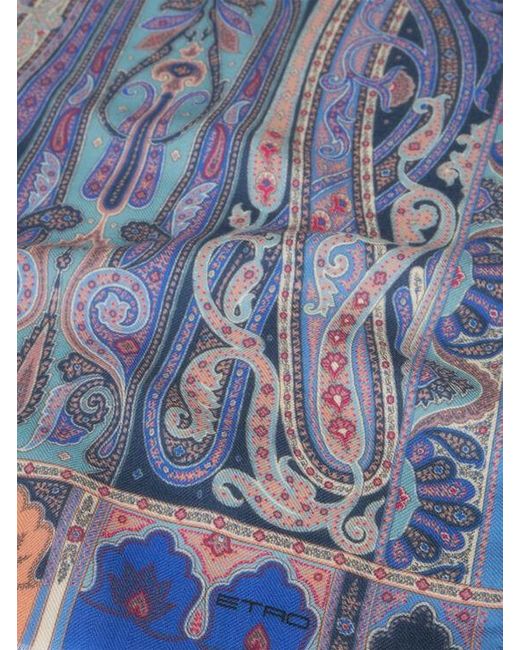 Etro Blue Fringed Paisley Scarf