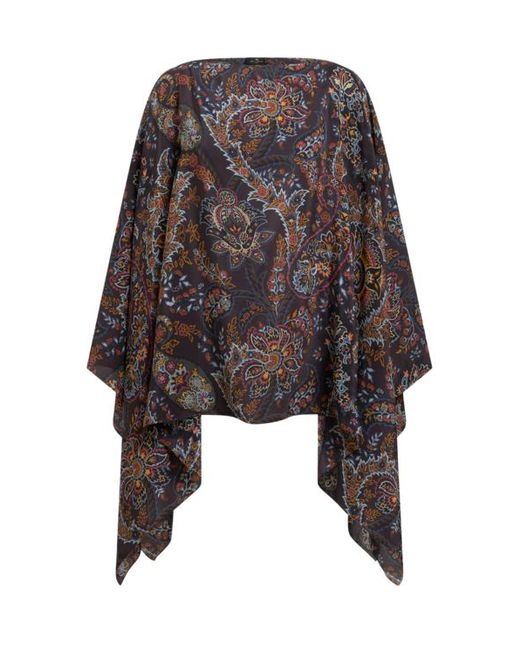 Etro Black Printed Silk Poncho