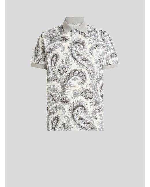 Etro White Floral Paisley Cotton Polo Shirt for men
