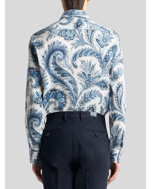 Etro Gray Floral Paisley Cotton Shirt for men